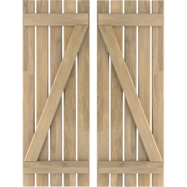 Ekena Millwork Americraft 5-Board (2 Batten) Wood Spaced Board-n-Batten Shutters w/ Z-Bar, ARW102SB519X77UNH, PR ARW102SB519X77UNH - main